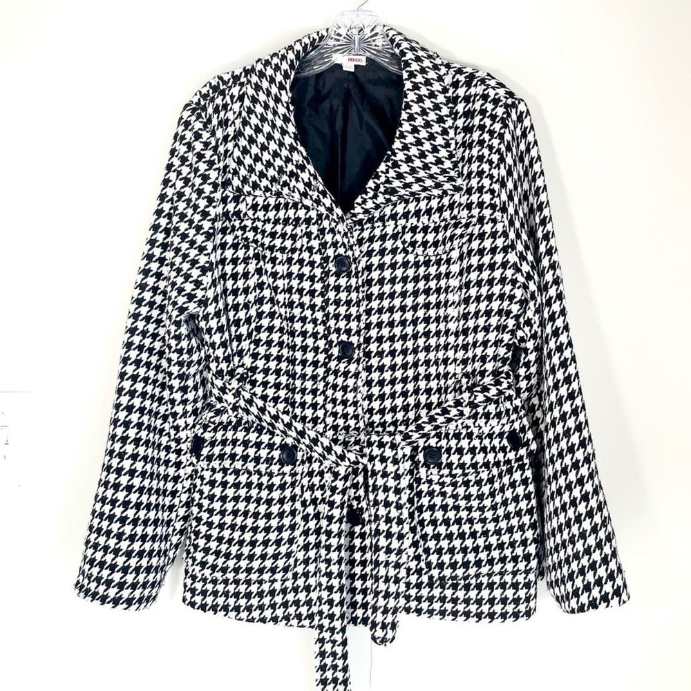 Bongo Black & White Houndstooth Belted Jacket – Size XL JUNIORS